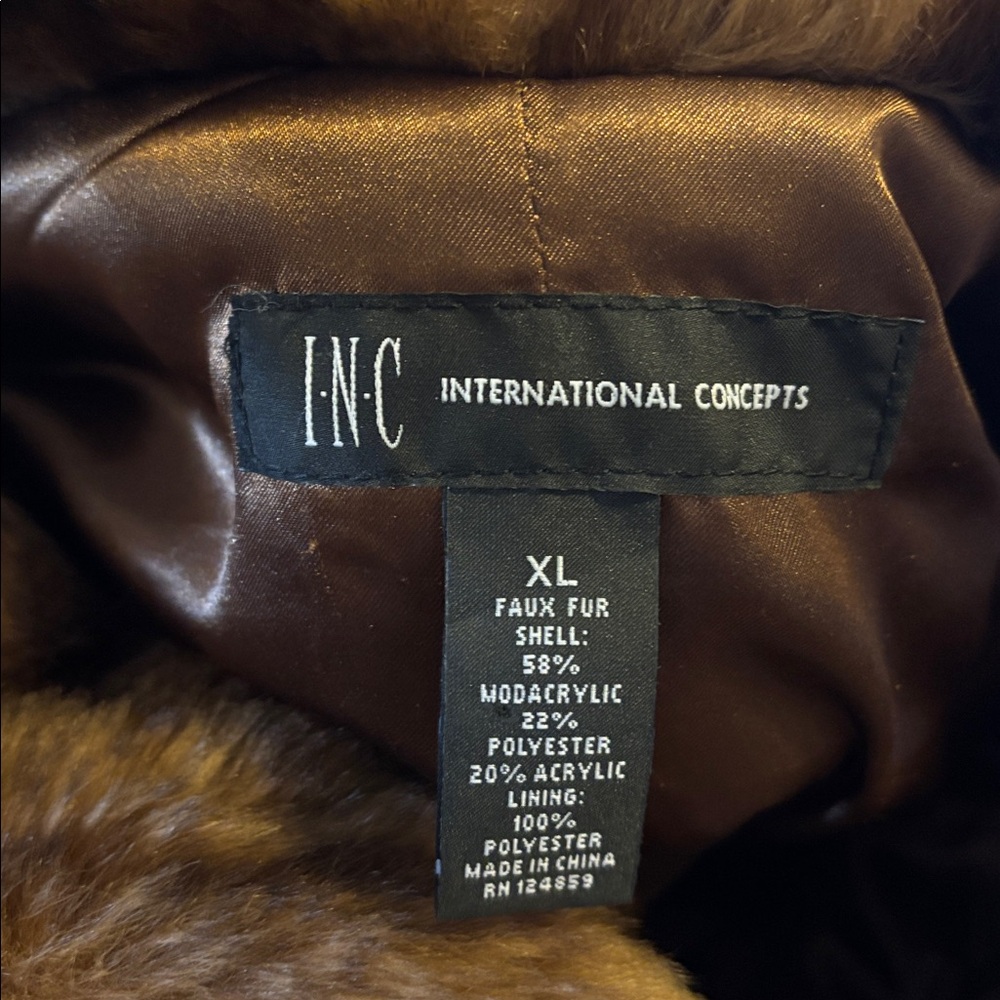 INC International Concepts Brown Faux Fur Coat - Picture 2 of 6